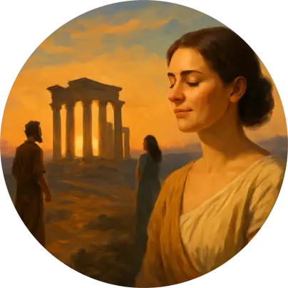 Woman meditating near ancient ruins — symbolizing past life healing and emotional insight