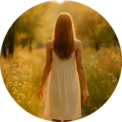 Young woman walking in golden field — representing emotional freedom, clarity, and self-trust
