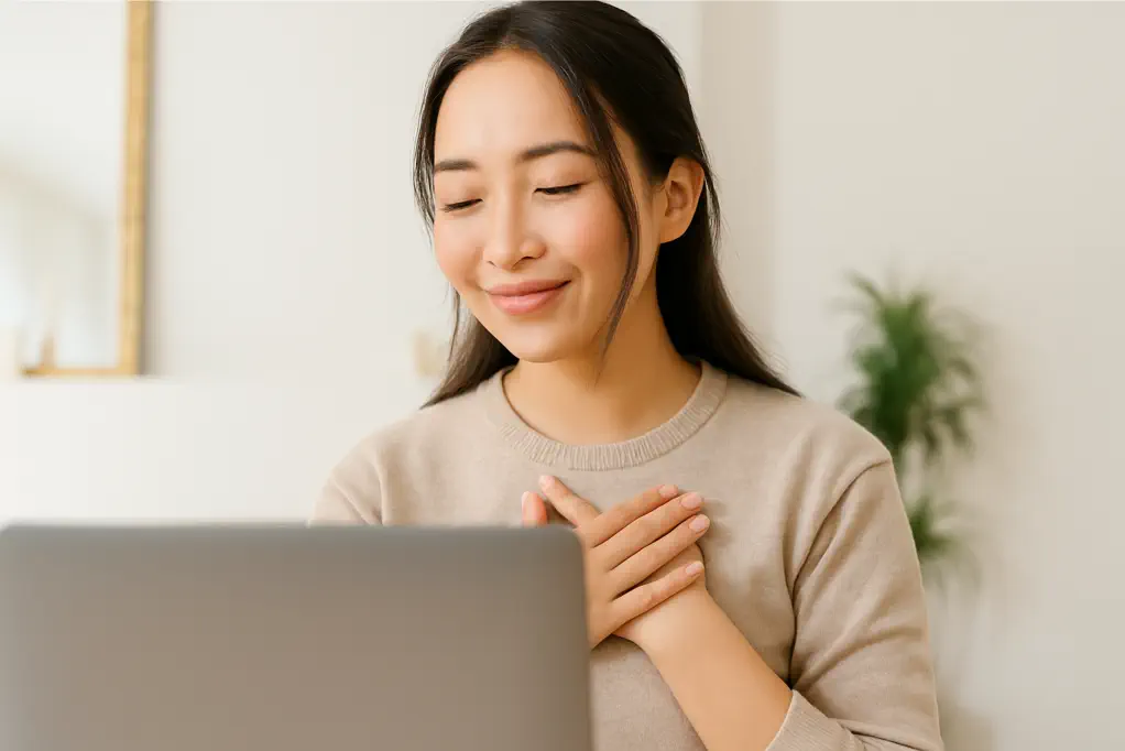 Woman receiving virtual healing therapy via video call from Chiang Mai