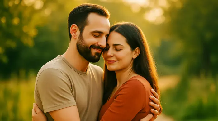 A loving couple embracing outdoors, symbolizing emotional healing and restored trust through relationship therapy in Chiang Mai.