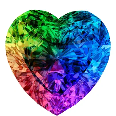 Vibrant rainbow gemstone heart — representing emotional clarity, support, and resilience