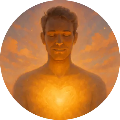 Spiritual figure with radiant heart — symbolizing soul healing, inner peace, and self-connection